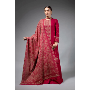 3PC Embroidered Dhanak with Embroidered Dhanak Shawl - GA1777