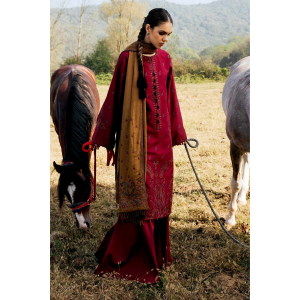 3PC Embroidered Dhanak with Printed Shawl - GA1797