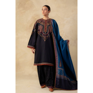 3PC Embroidered Dhanak with Printed Shawl - GA1783