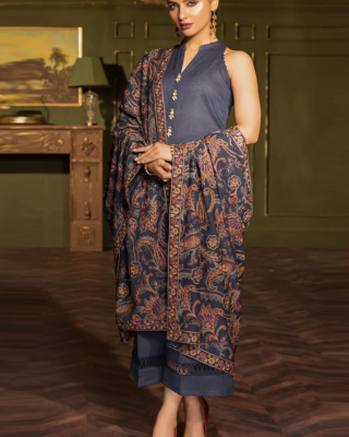 3PC Embroidered Dhanak Suit with Heavy Embroidered Shawal -GA102135