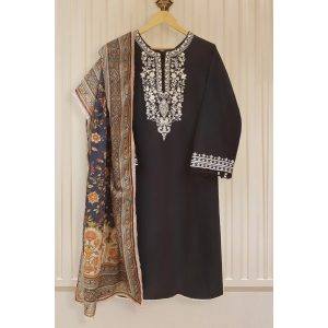 3PC Embroidered Dhanak with Printed Shawl - GA1784