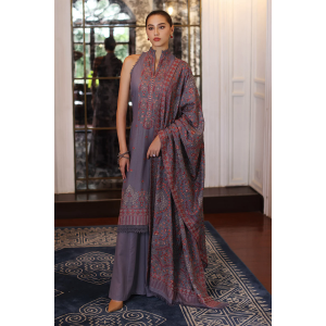 3PC Embroidered Dhanak with Embroidered Dhanak Shawl - GA1778