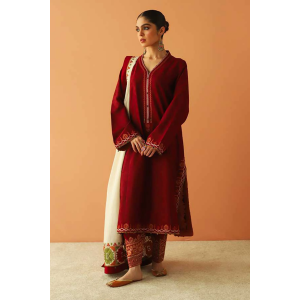 3PC Embroidered Dhanak with Embroidered Dhanak Shawl - GA1754