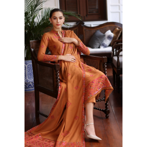 3PC Embroidered Dhanak with Embroidered Shawl - GA1787