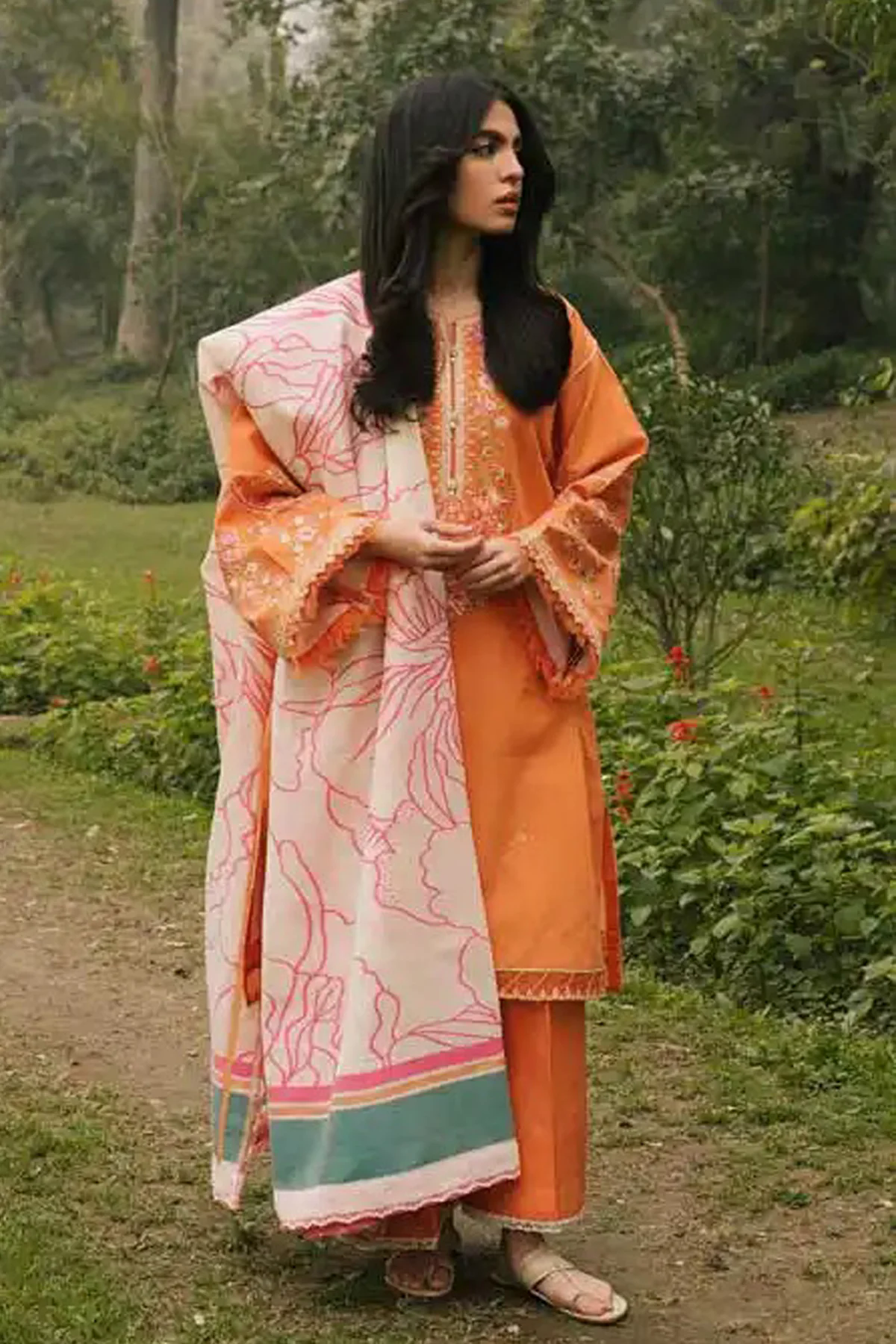 Embroidered Lawn 3pc with Organza dupatta-GA1696