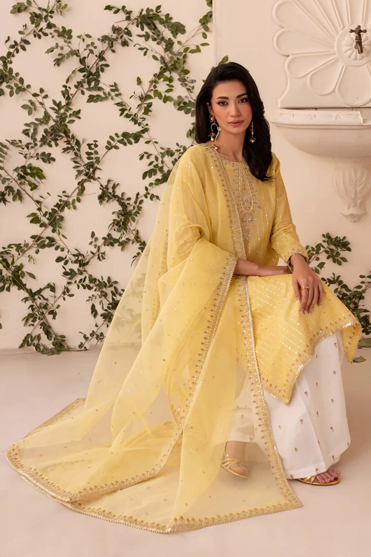 Batik 3PC Lawn Embroidered Shirt with Embroidered Organza Dupatta- GA2039