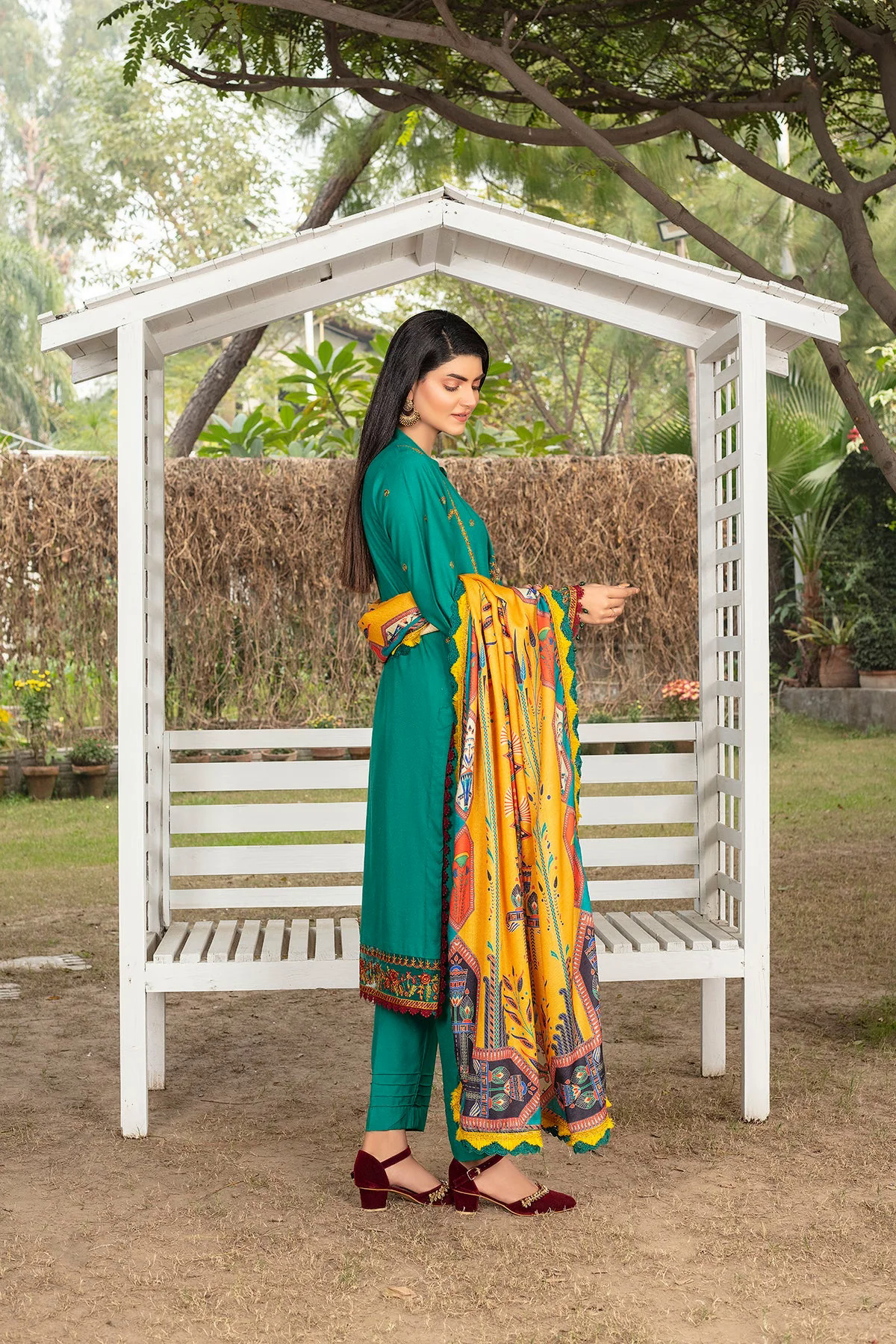 Firoja Embroidered Dhanak 3pc With Printed Whool Shawal-GA1939
