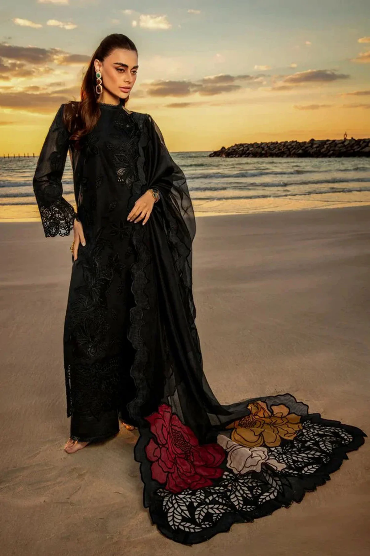 3PC Lawn Embroidered Shirt with Embroidered Khadi Net Dupatta - GA2017