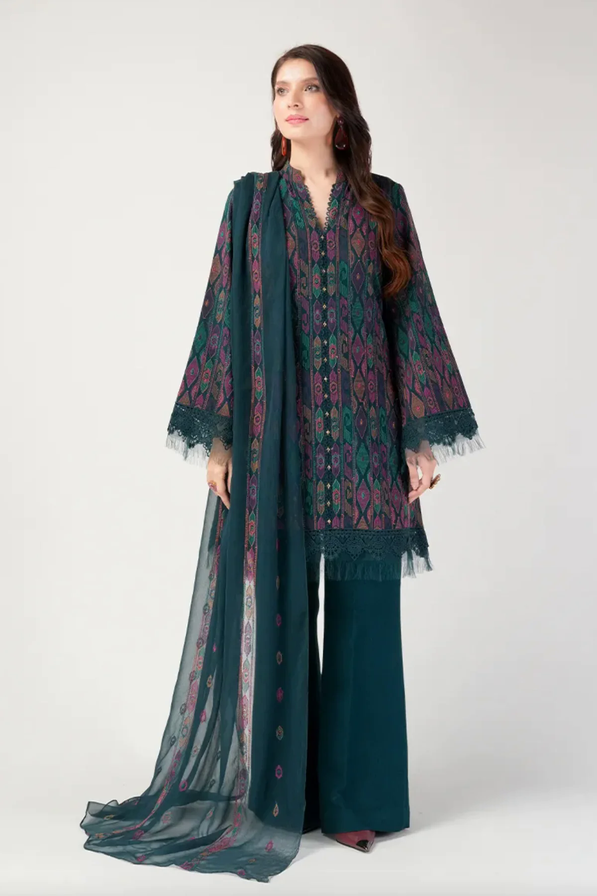 Embroidered Lawn 3pc with Embroidered Crinkle Chiffon Dupatta- GA2026