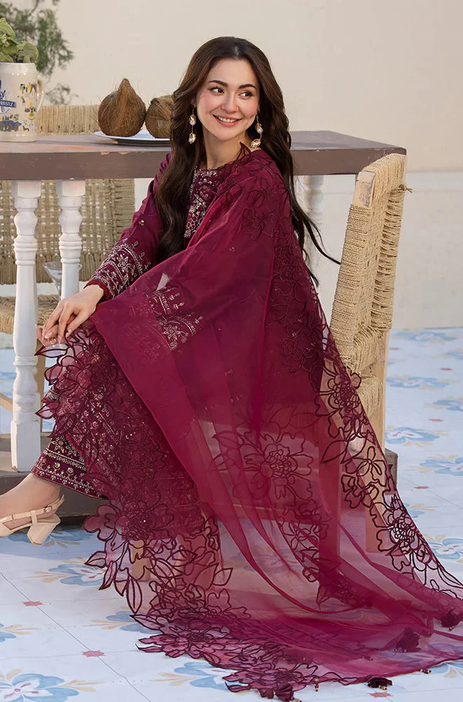 3PC Lawn Embroidered Shirt with Embroidered Organza Dupatta- GA2036