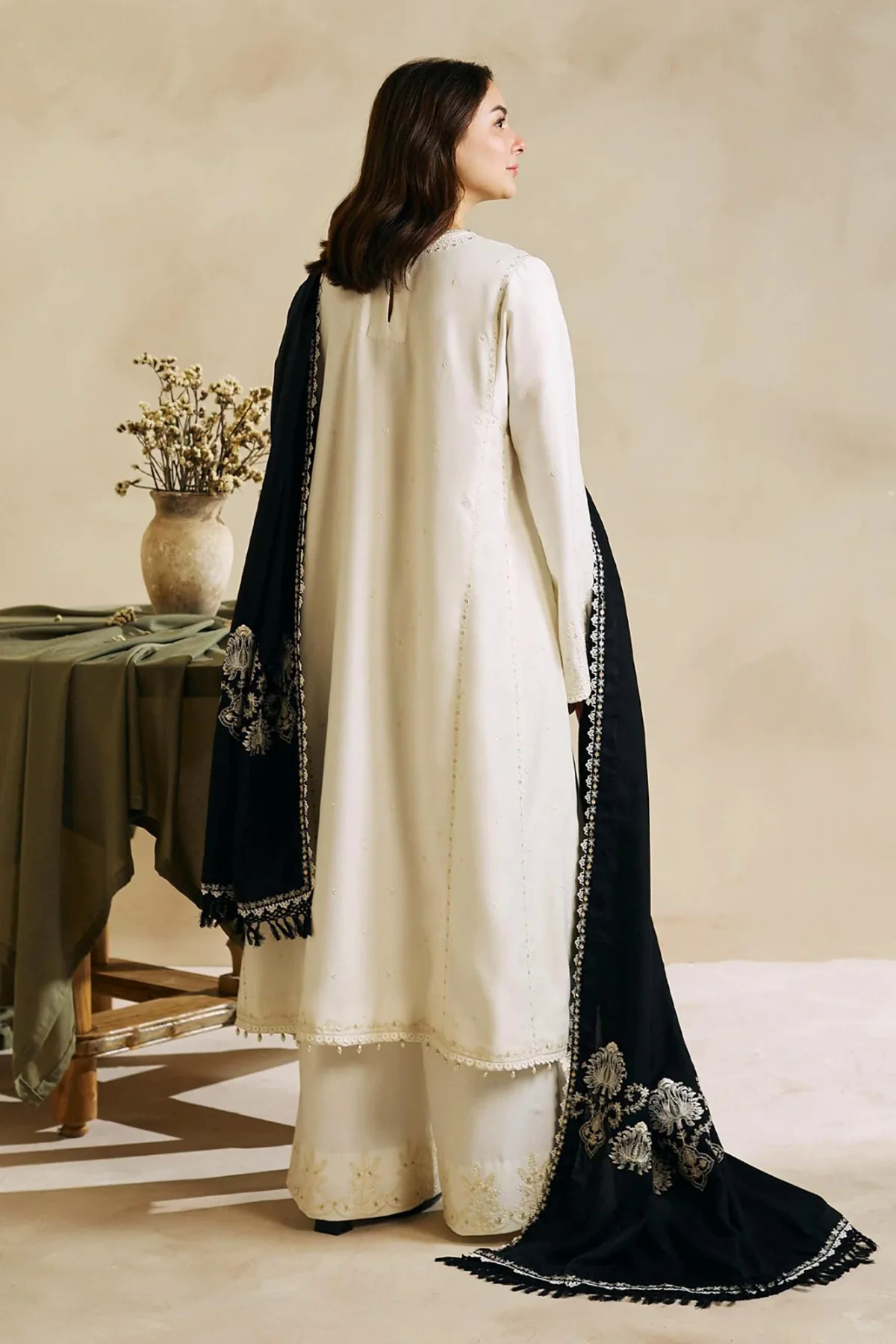 3PC Embroidered Dhanak with Embroidered Shawl - GA1791