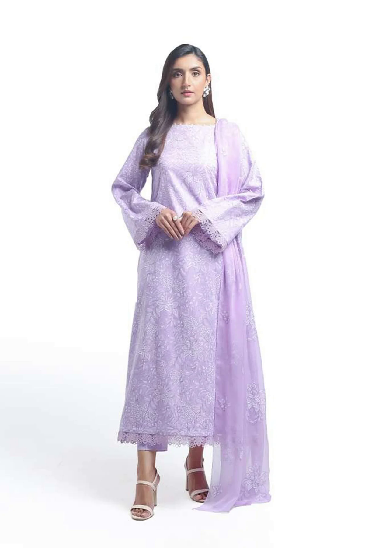 Embroidered Lawn 3pc with Embroidered Chiffon Dupatta- GA1996