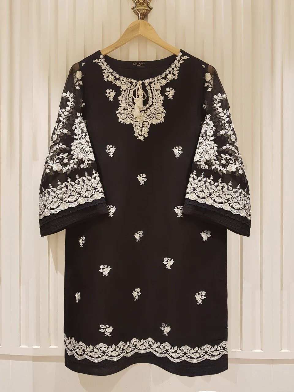 Heavy Embroidered  with pearl hand  work organza dupatta-GA10187