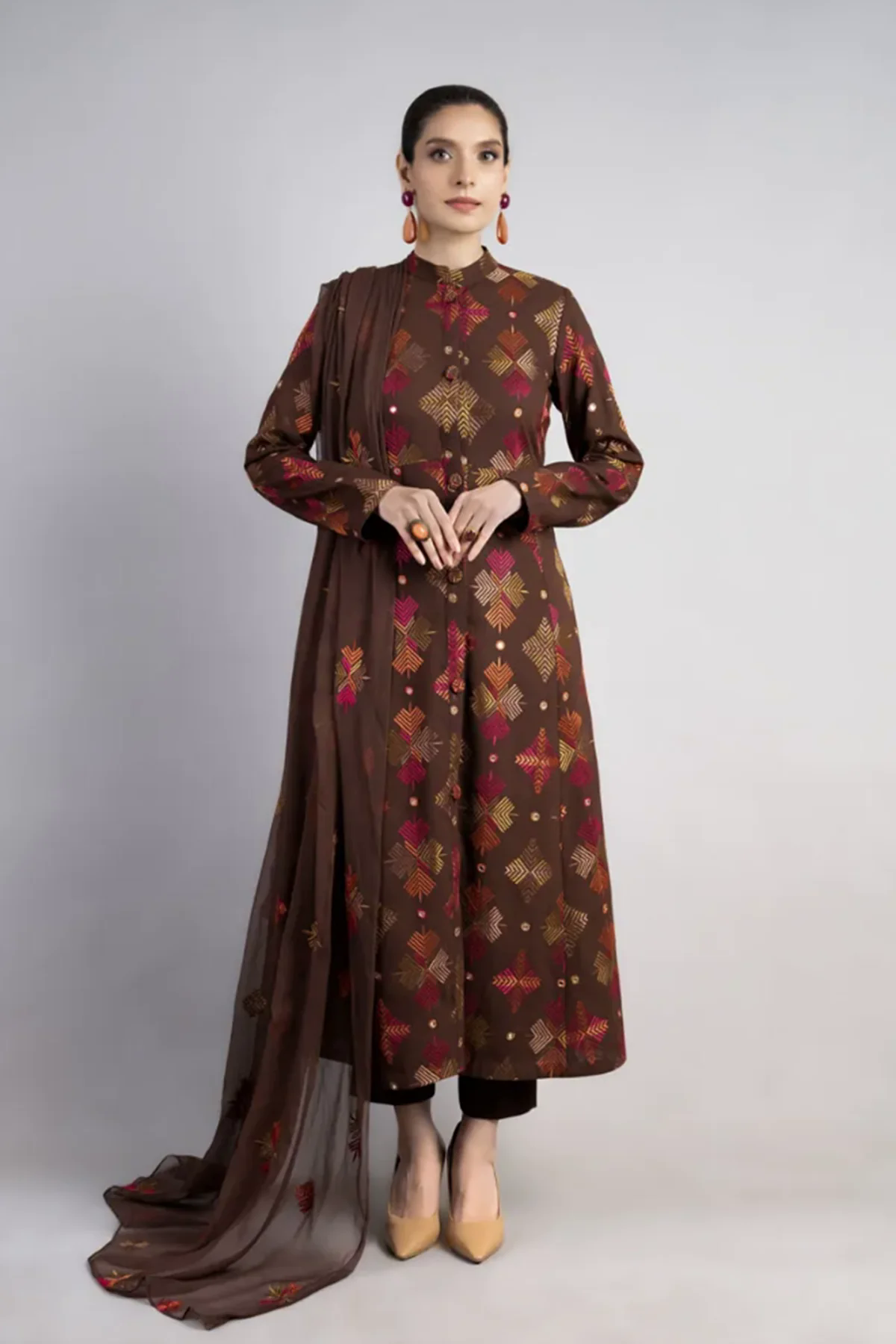 Embroidered Lawn 3pc with Embroidered Crinkle Chiffon Dupatta- GA2033