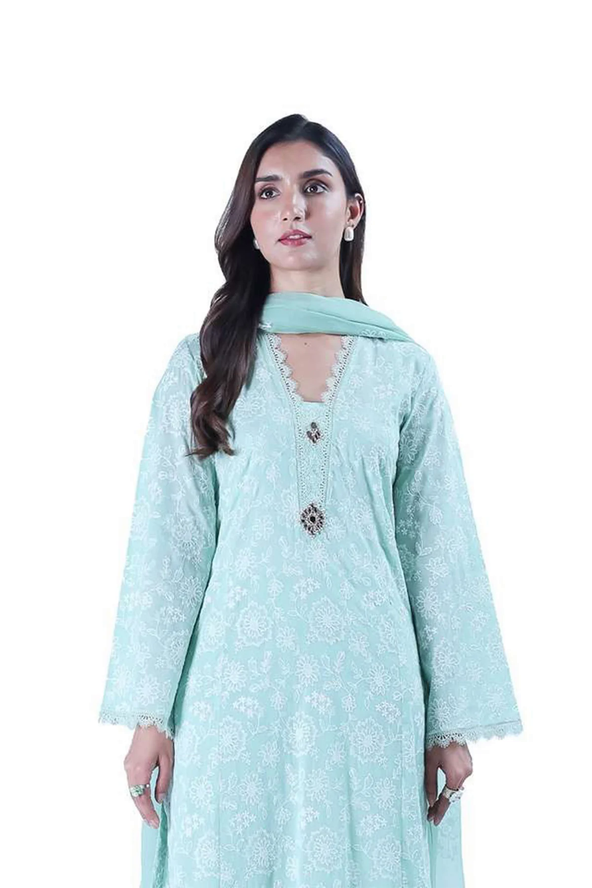 Embroidered Lawn 3pc with Embroidered Chiffon Dupatta- GA1995