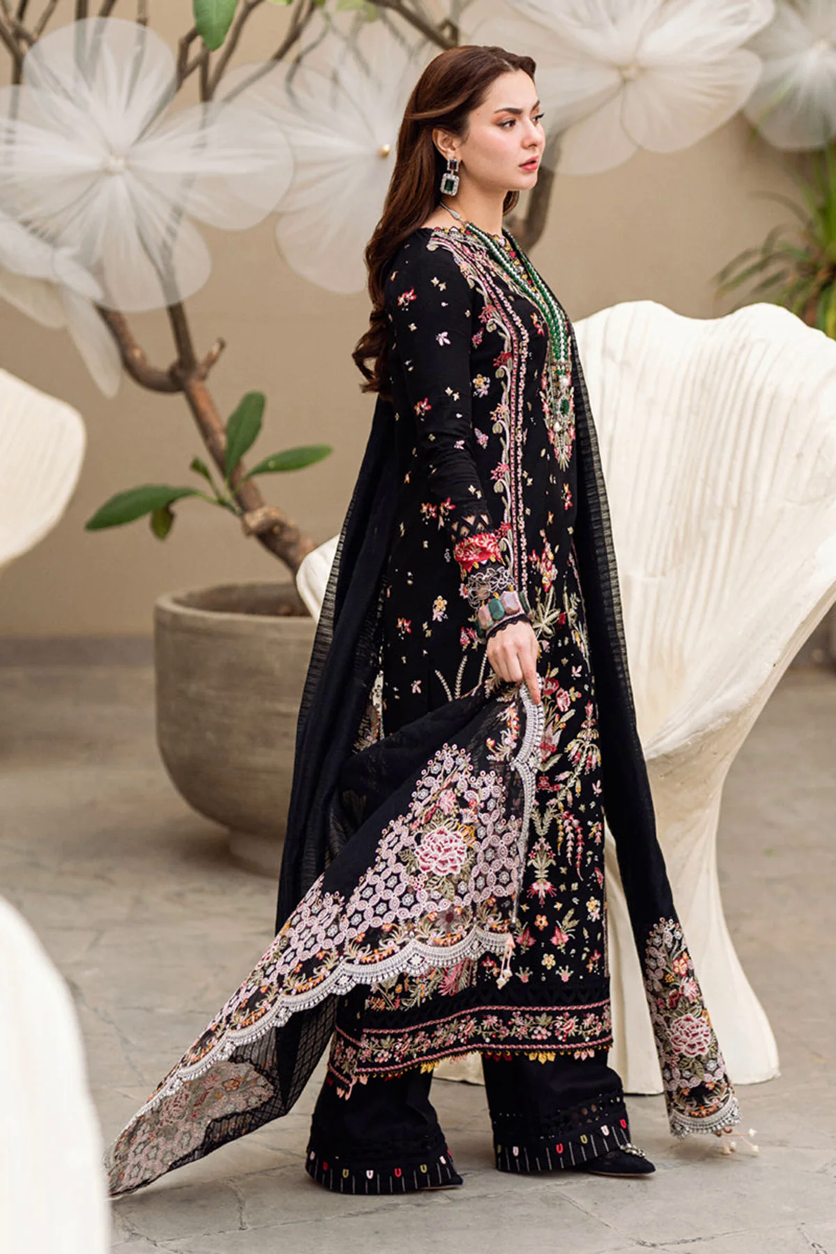 Embroidered Lawn 3pc with Embroidered Slub Net dupatta-GA2013