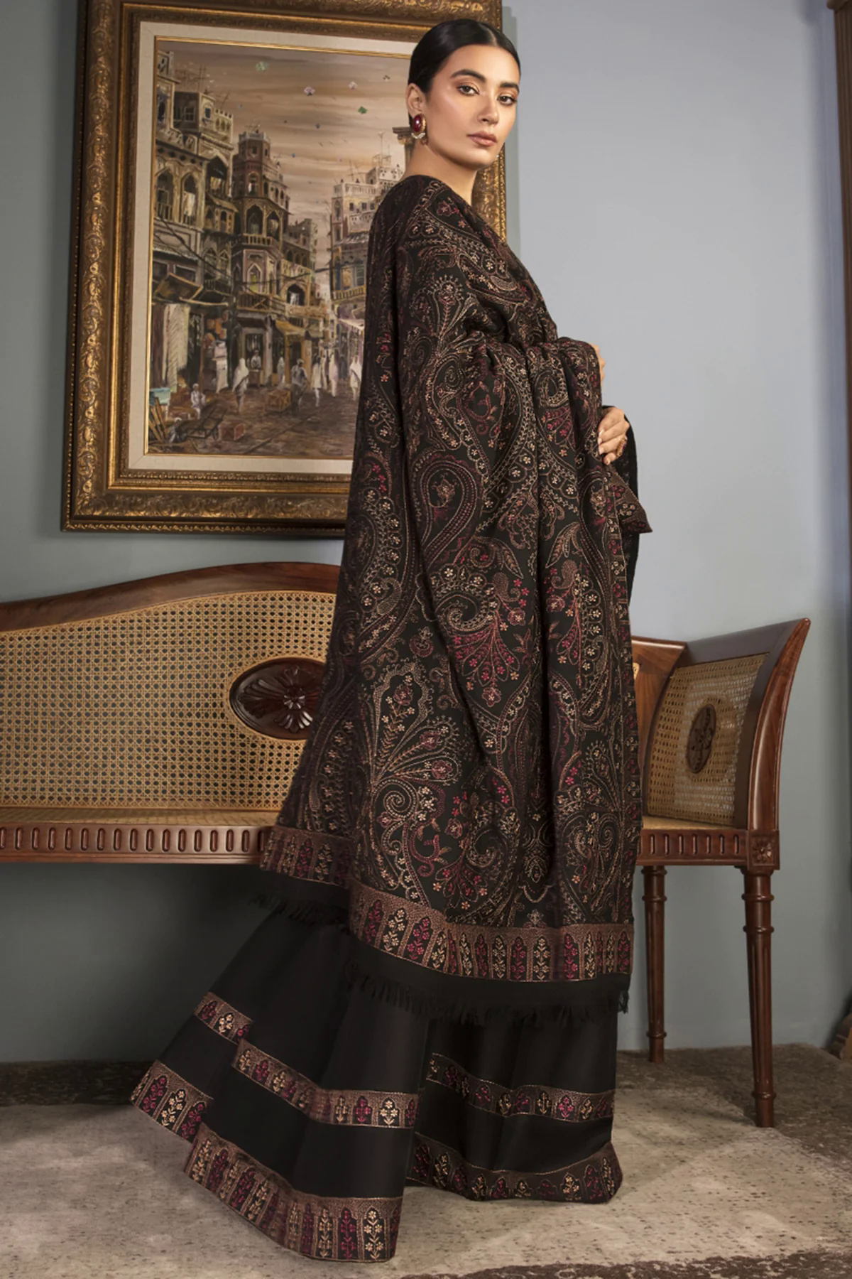 3PC Embroidered Dhanak with Embroidered Dhanak Shawl - GA1763