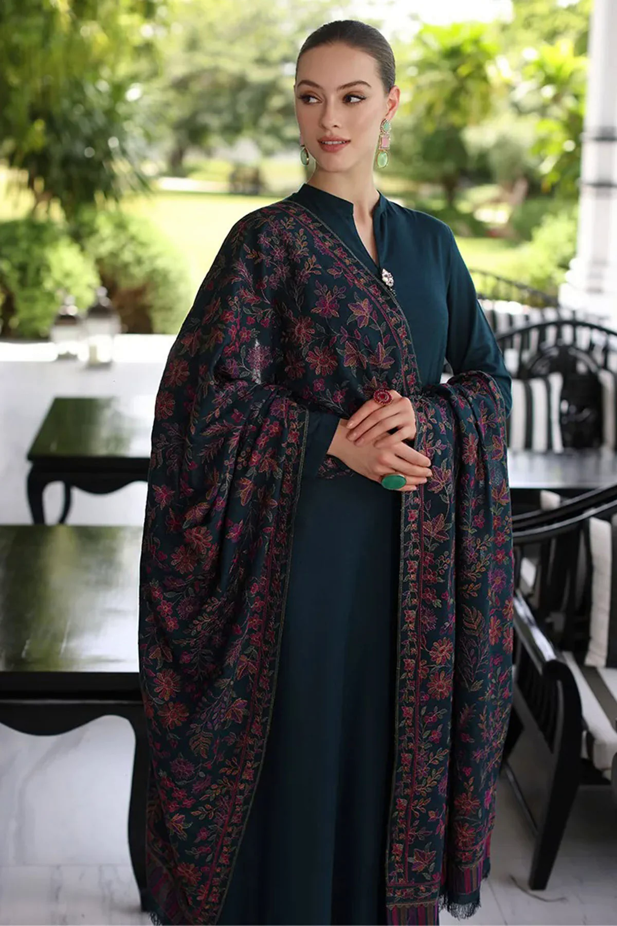 3PC Dhanak Suit with Heavy Embroidered Shawal -GA1983