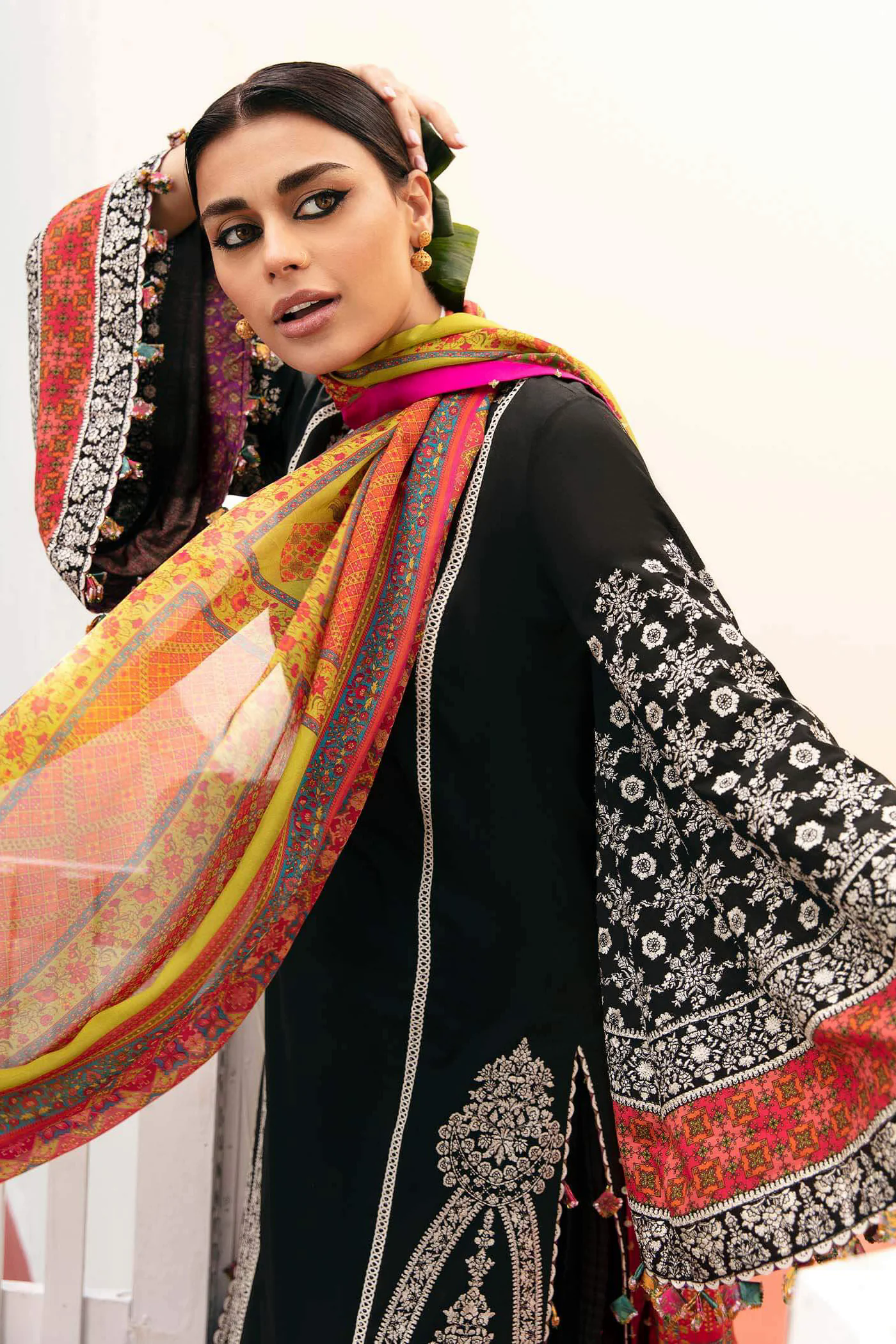 3PC Embroidered Lawn Suit with Printed Silk Dupatta -GA2008