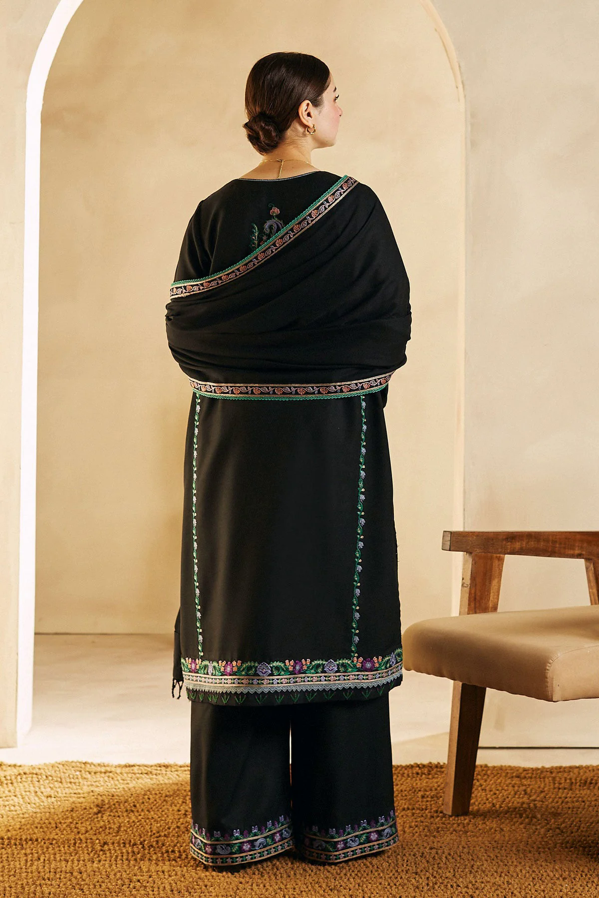 3PC Embroidered Dhanak with Embroidered Dhanak Shawl - GA1782