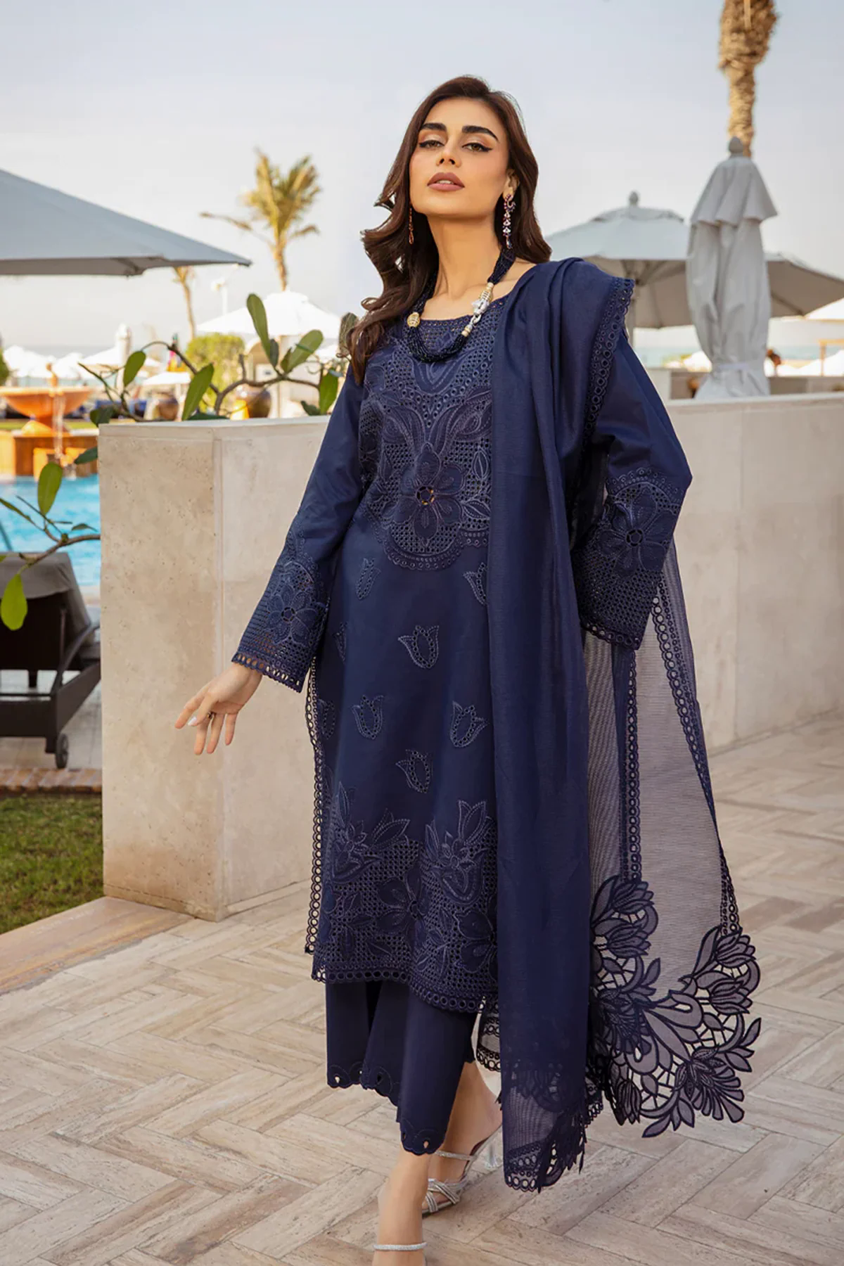 3PC Lawn Embroidered Shirt with Embroidered Khadi Net Dupatta - GA2018