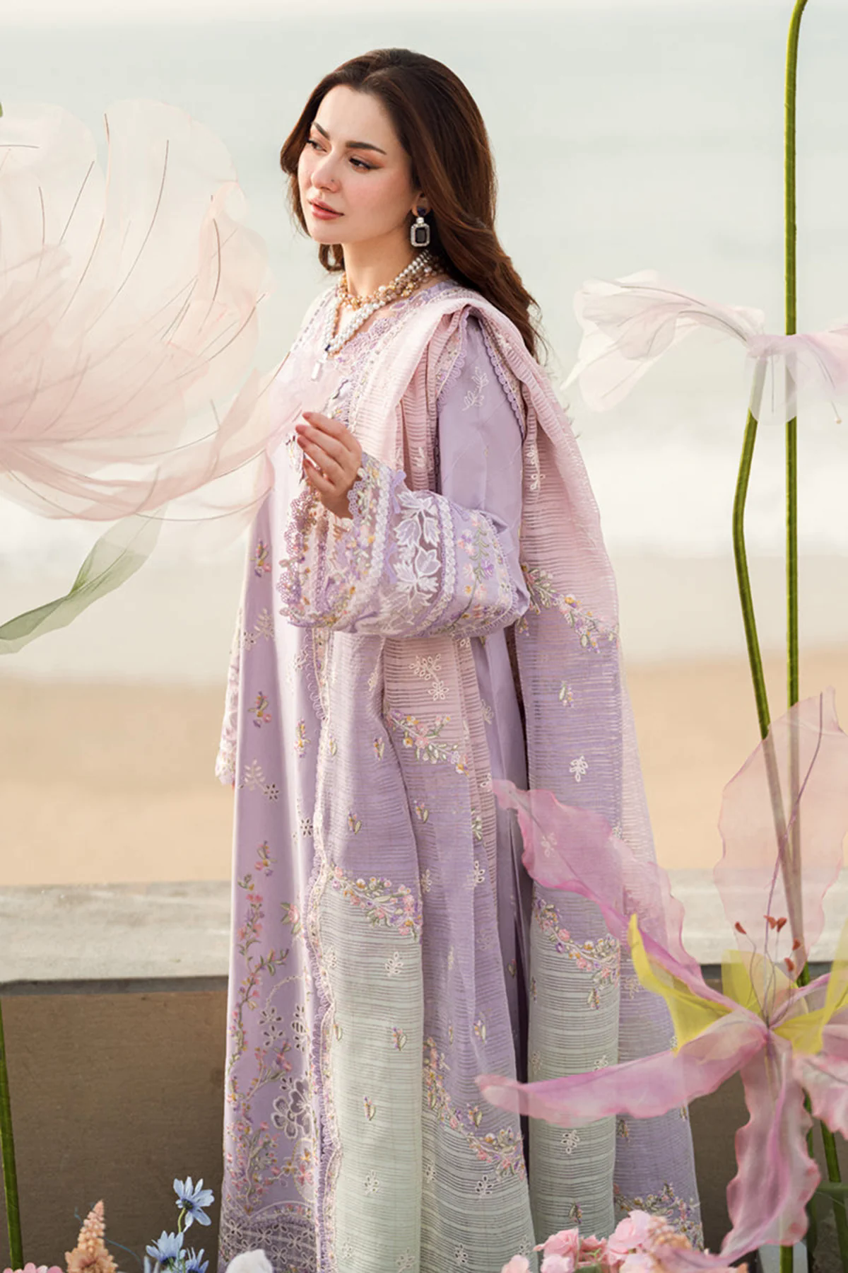 Embroidered Lawn 3pc with Embroidered Slub Net dupatta-GA2015