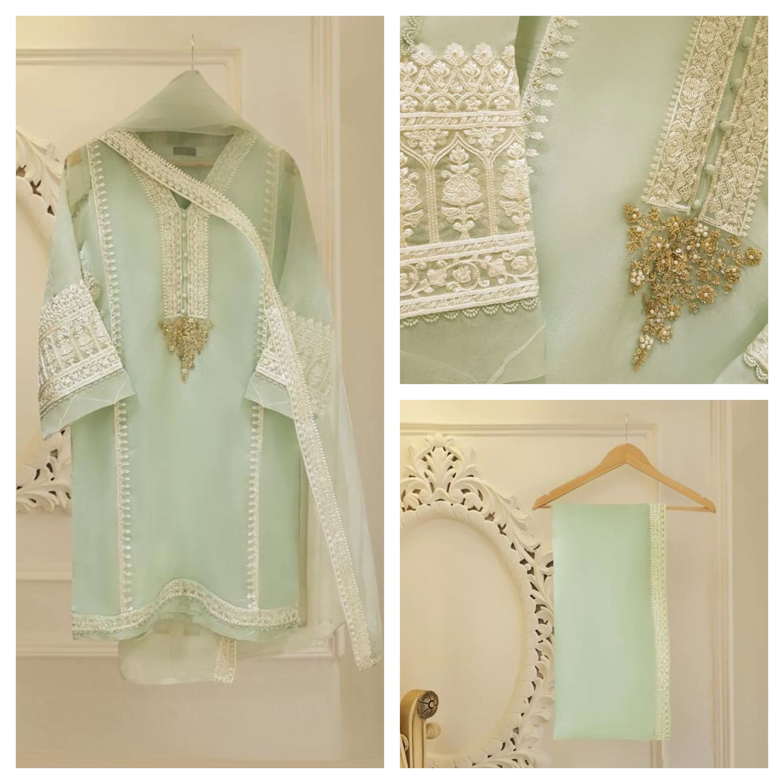 Heavy Embroidered  with hand work 3pc with  organza dupatta-GA10166