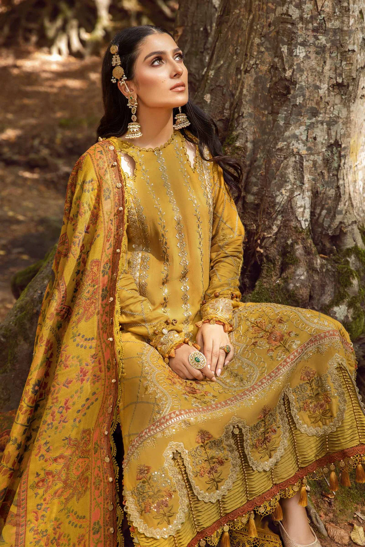 3PC Embroidered Dhanak with Printed Shawl - GA1798 3PC Embroidered Dhanak with Printed Shawl - GA1798