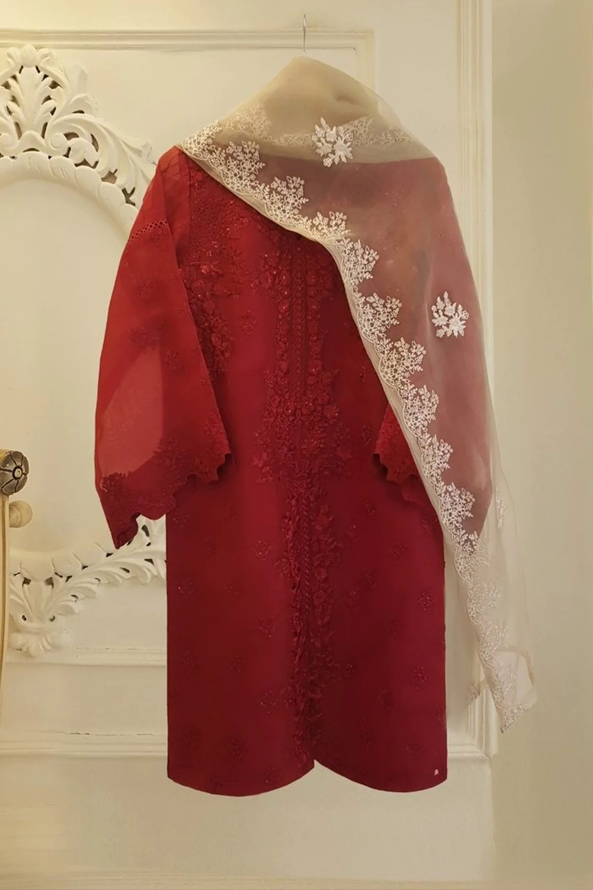 Heavy Embroidered  with organza dupatta-GA1625