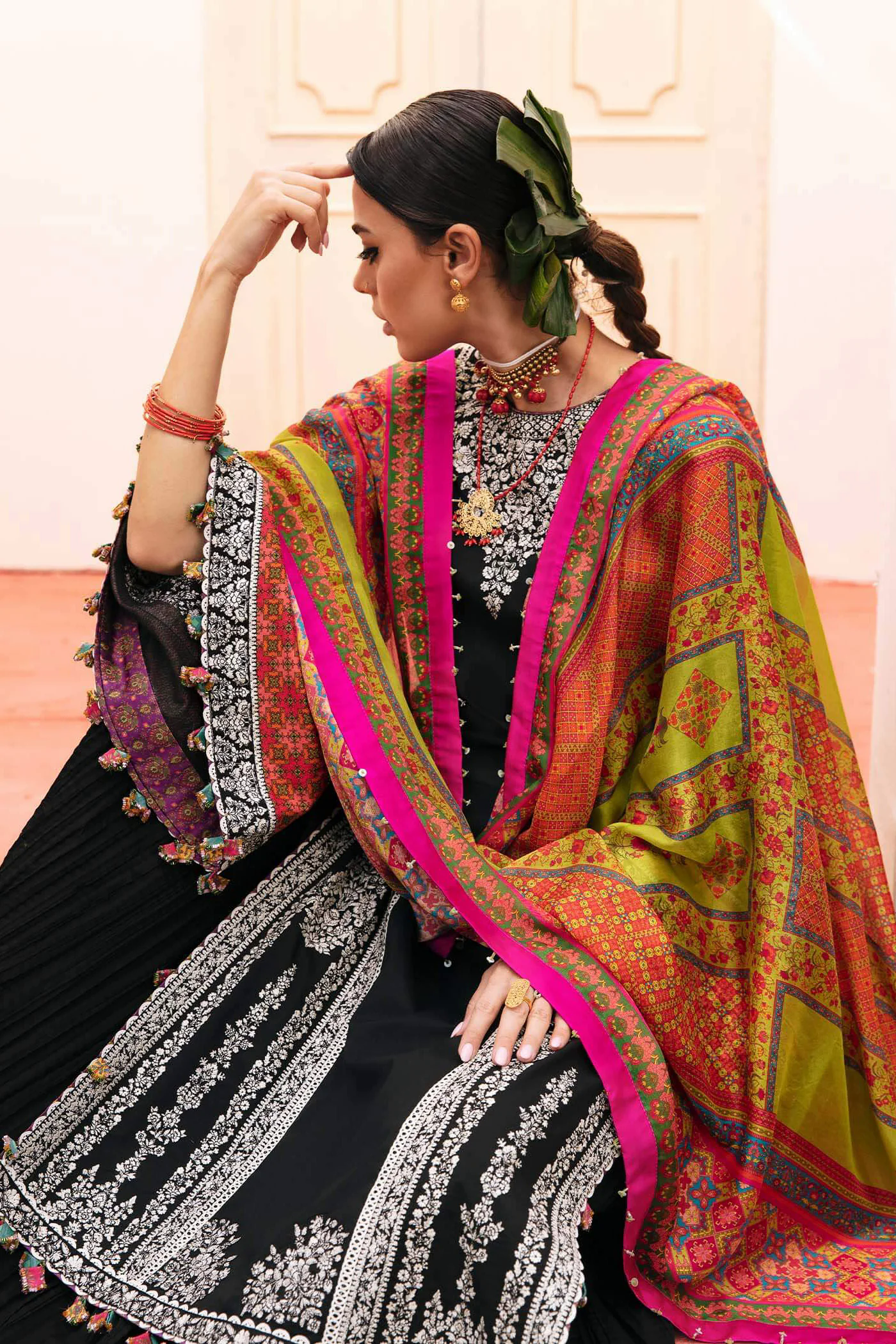 3PC Embroidered Lawn Suit with Printed Silk Dupatta -GA2008