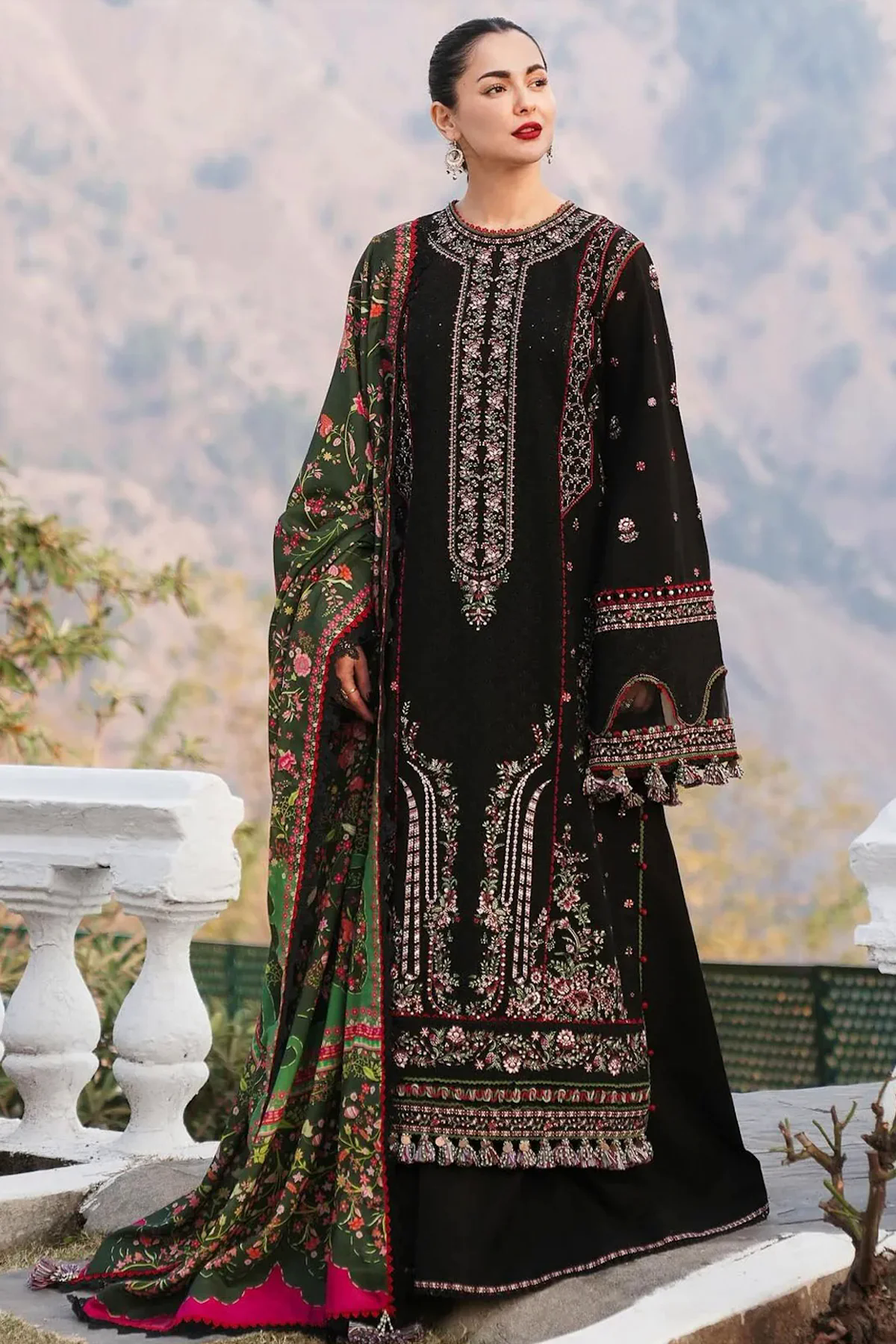 3PC Embroidered Lawn Suit with Printed Cotton Net Dupatta -GA2006