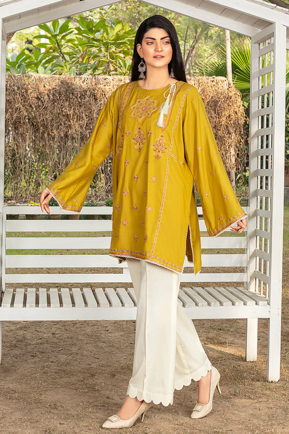 lime Embroidered Dhanak 2pc- GA1924