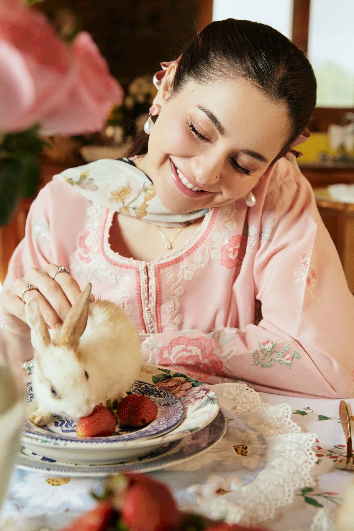 Embroidered Lawn 3pc with Printed Slub Net Dupatta- GA1903