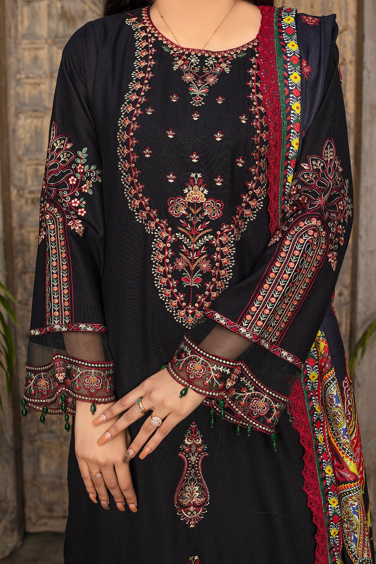 Niyosha Embroidered Dhanak 3Pc With Printed Shawal -GA1927