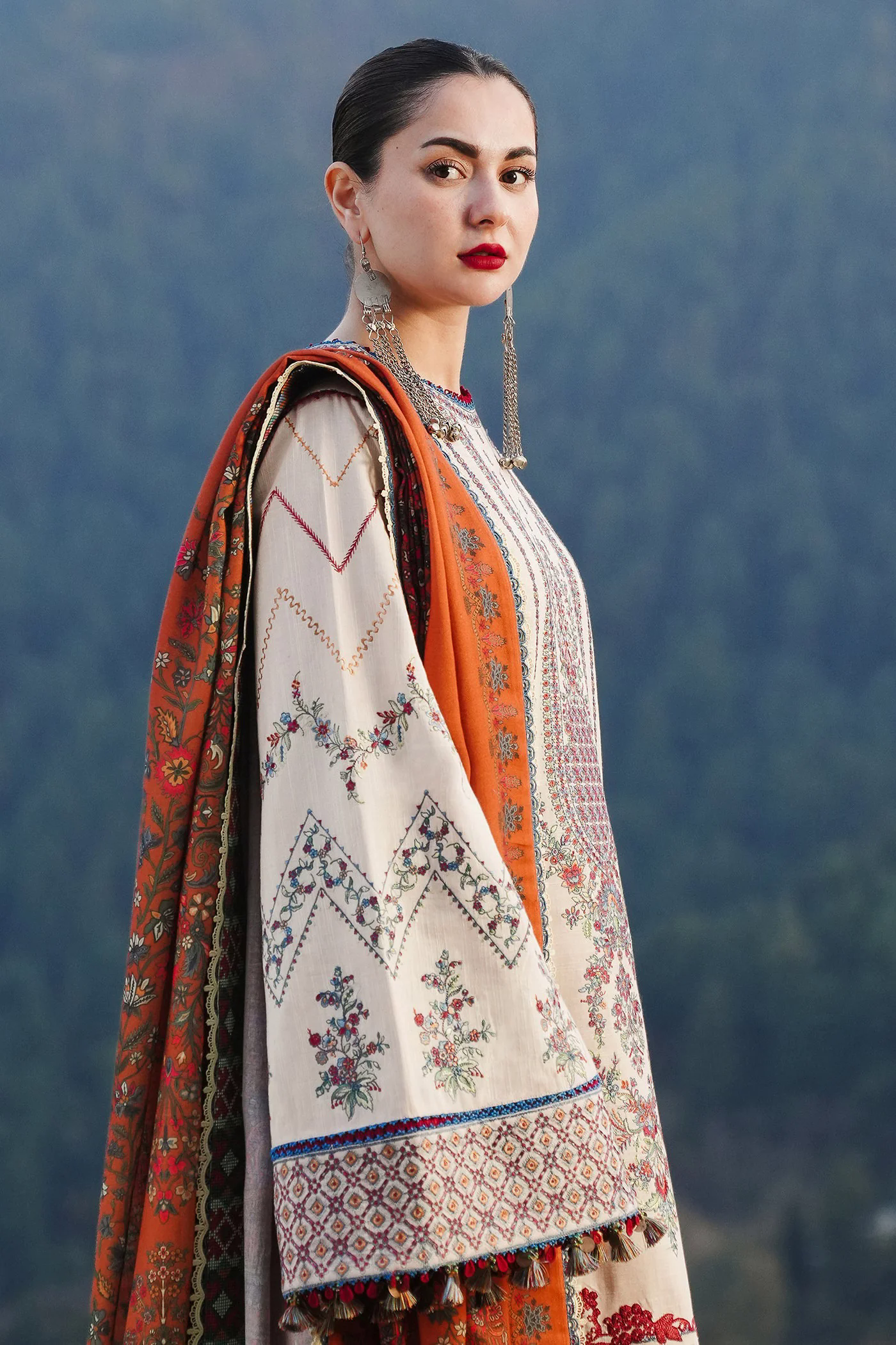 3PC Embroidered Lawn Suit with Printed Chiffon Dupatta -GA2010