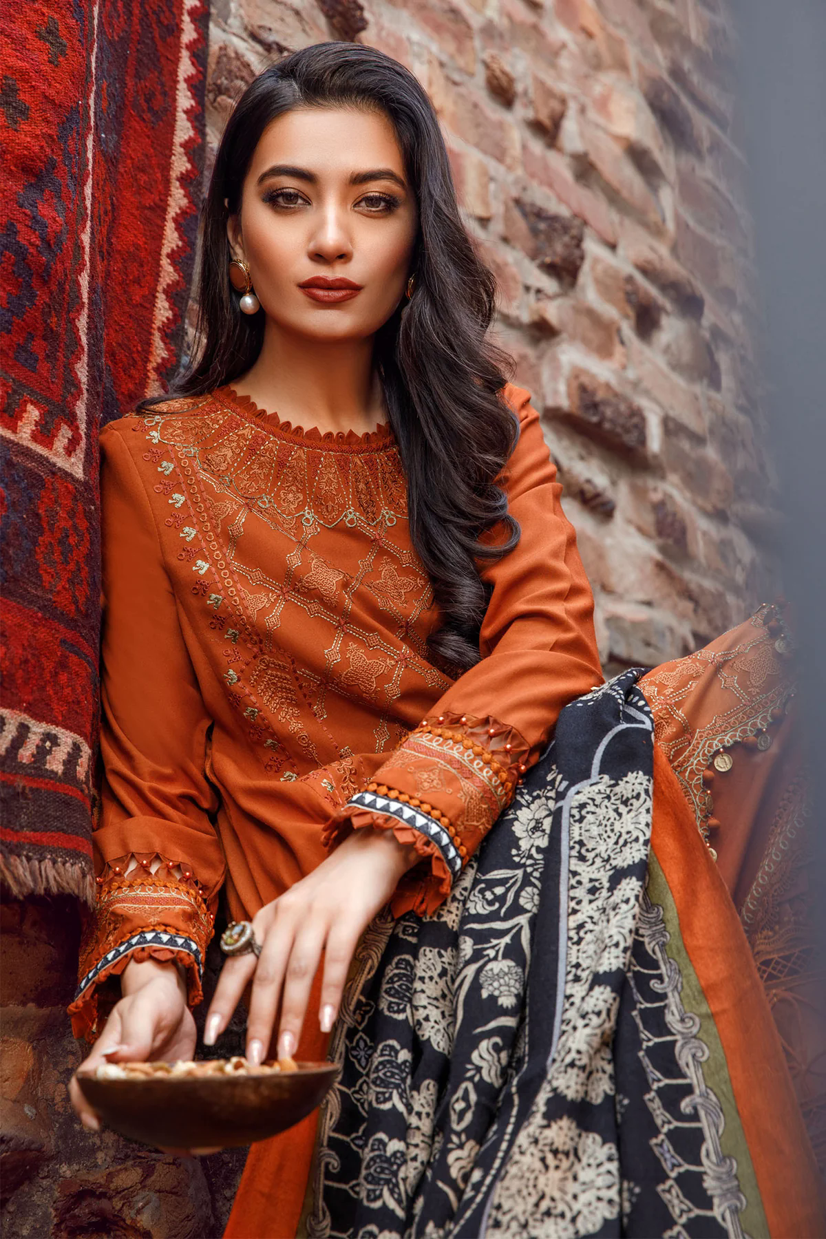 3PC Fully Embroidered Dhanak Suit - GA1615