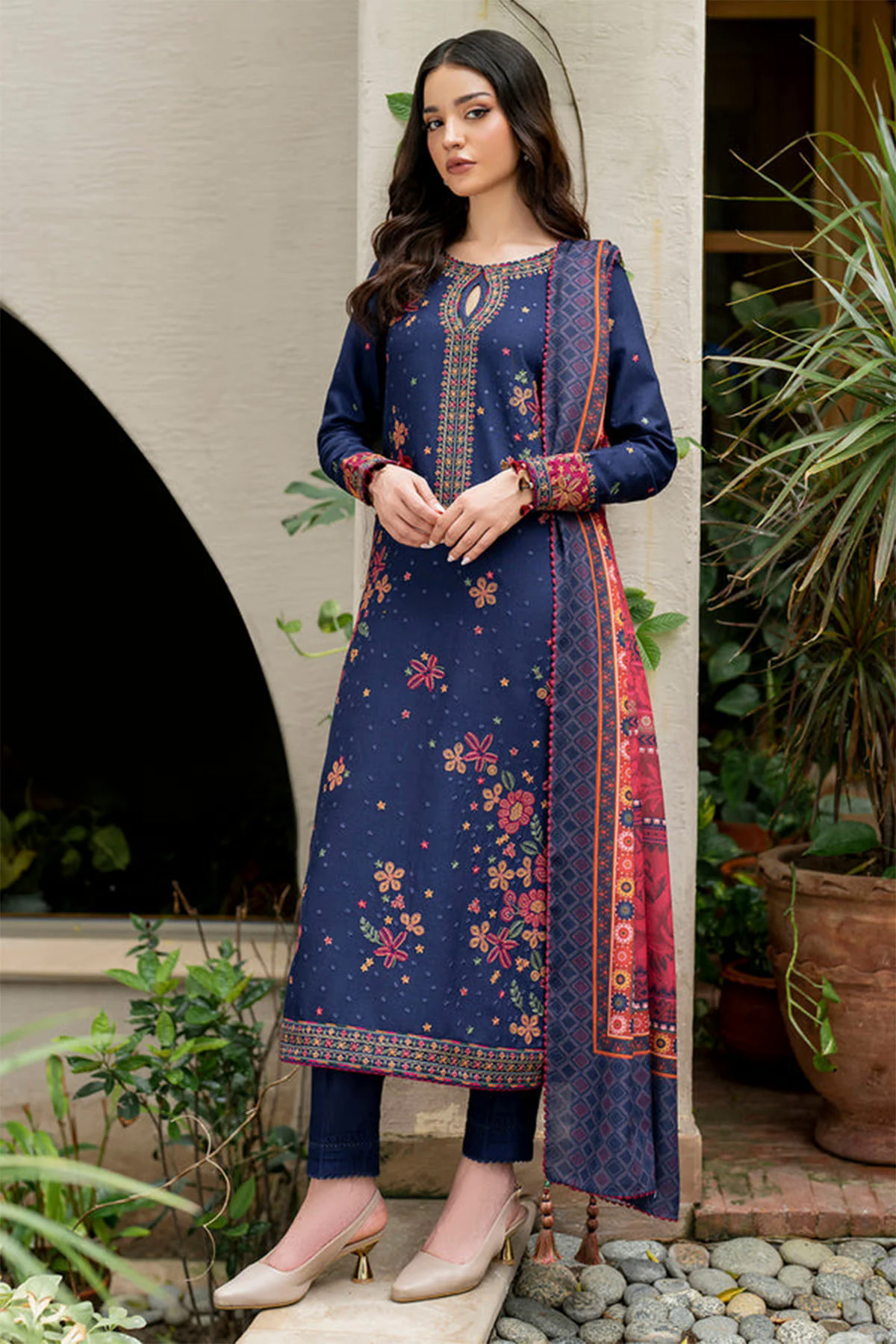 Embroidered Dhanak 3pc with Whool Shawal- GA1971 Embroidered Dhanak 3pc with Whool Shawal- GA1971