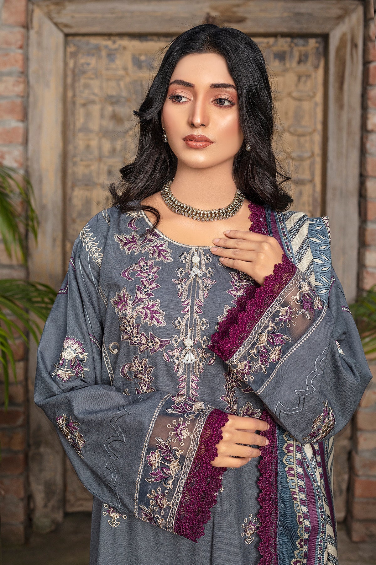 Firooja Luxury Embroidered Dhanak 3pc With Printed Whool Shawal-GA1940
