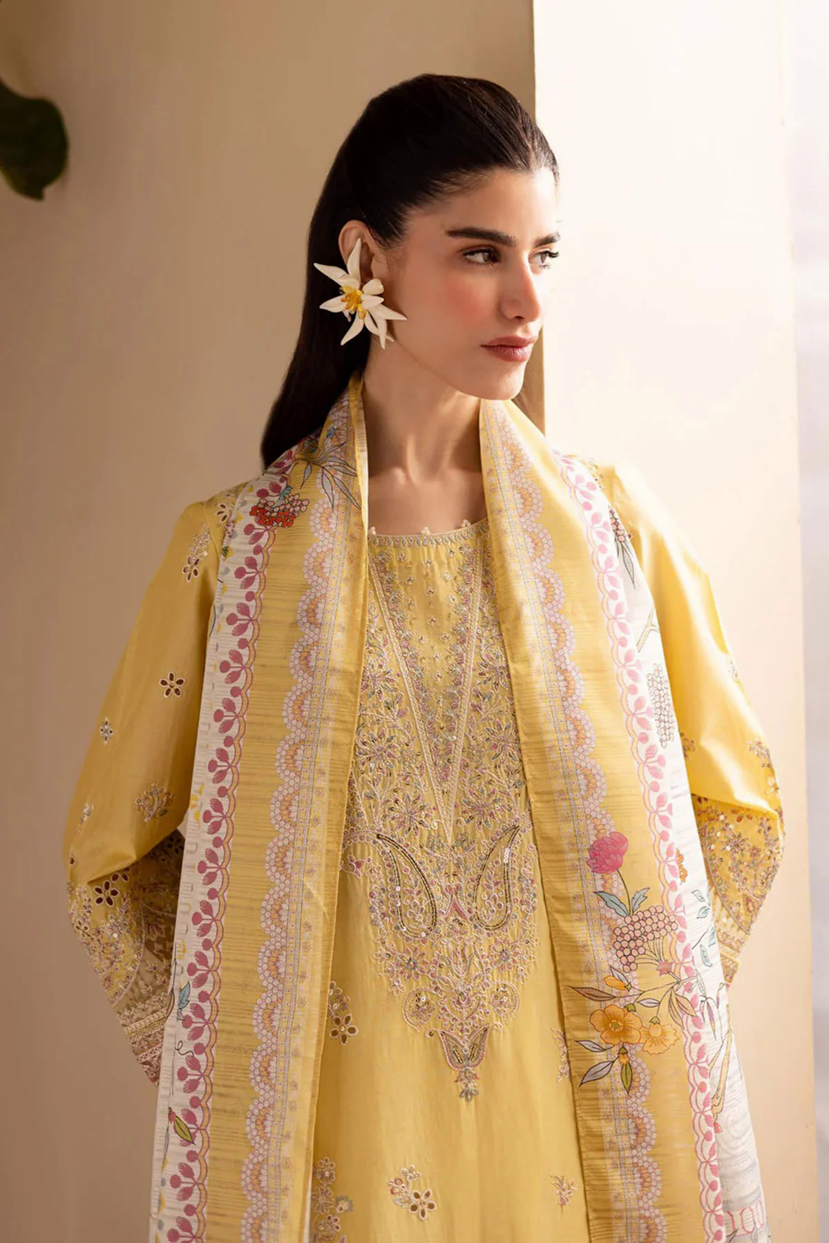 Batik 3PC Lawn Embroidered Shirt with Embroidered Organza Dupatta- GA2038