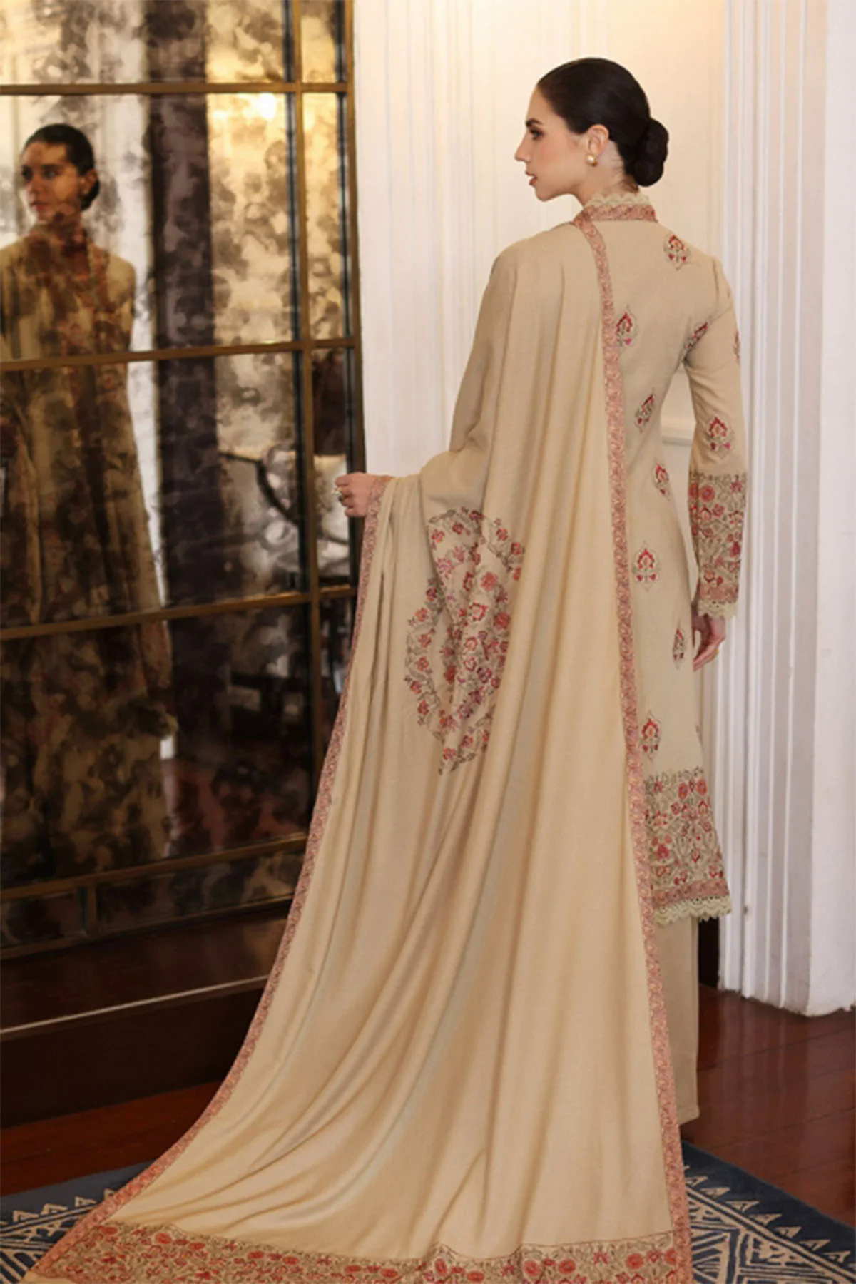 3PC Embroidered Karandi Suit with Heavy Embroidered Shawal -GA1941