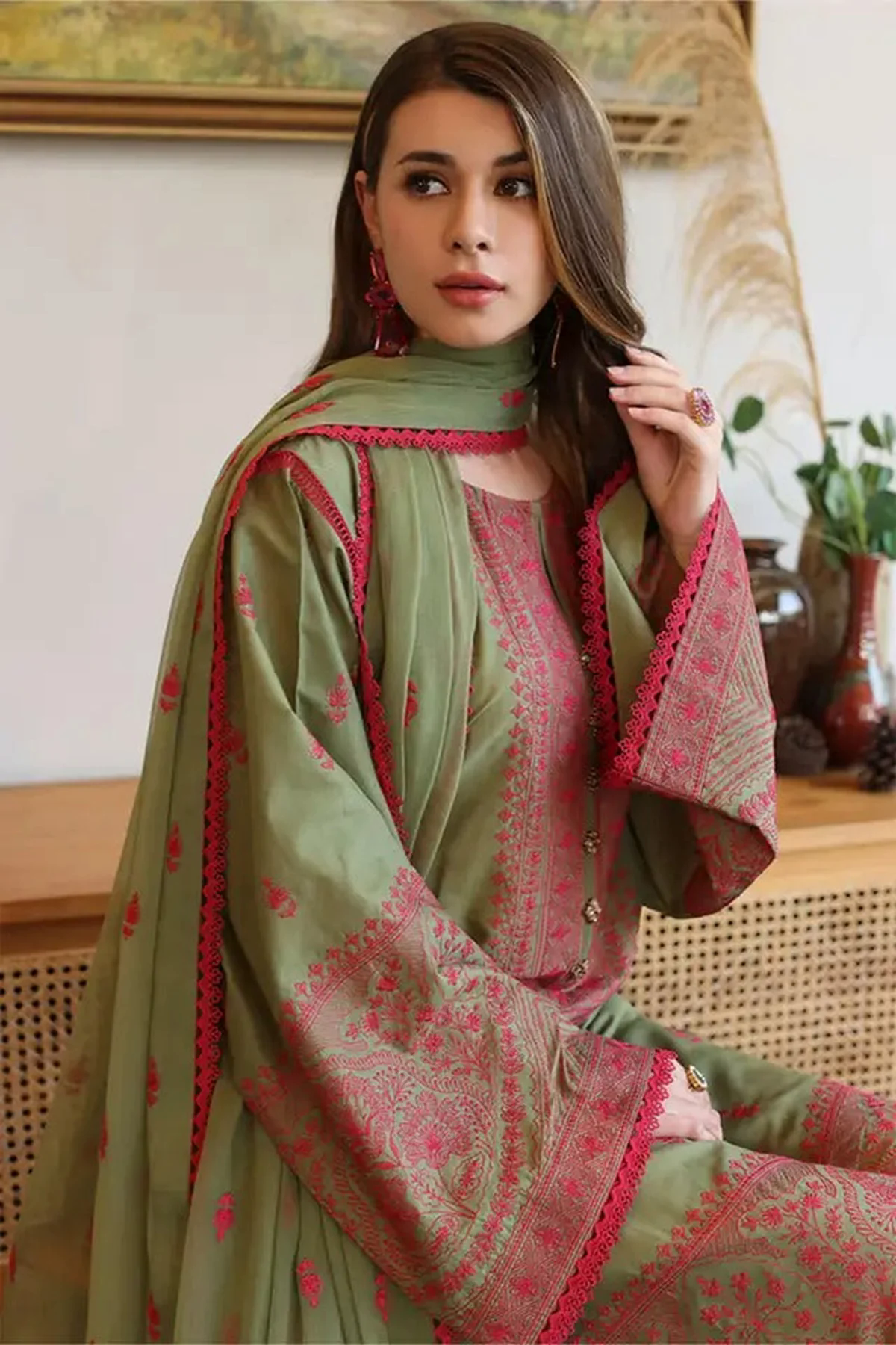 Embroidered Lawn 3pc with Embroidered Chiffon Dupatta- GA2023