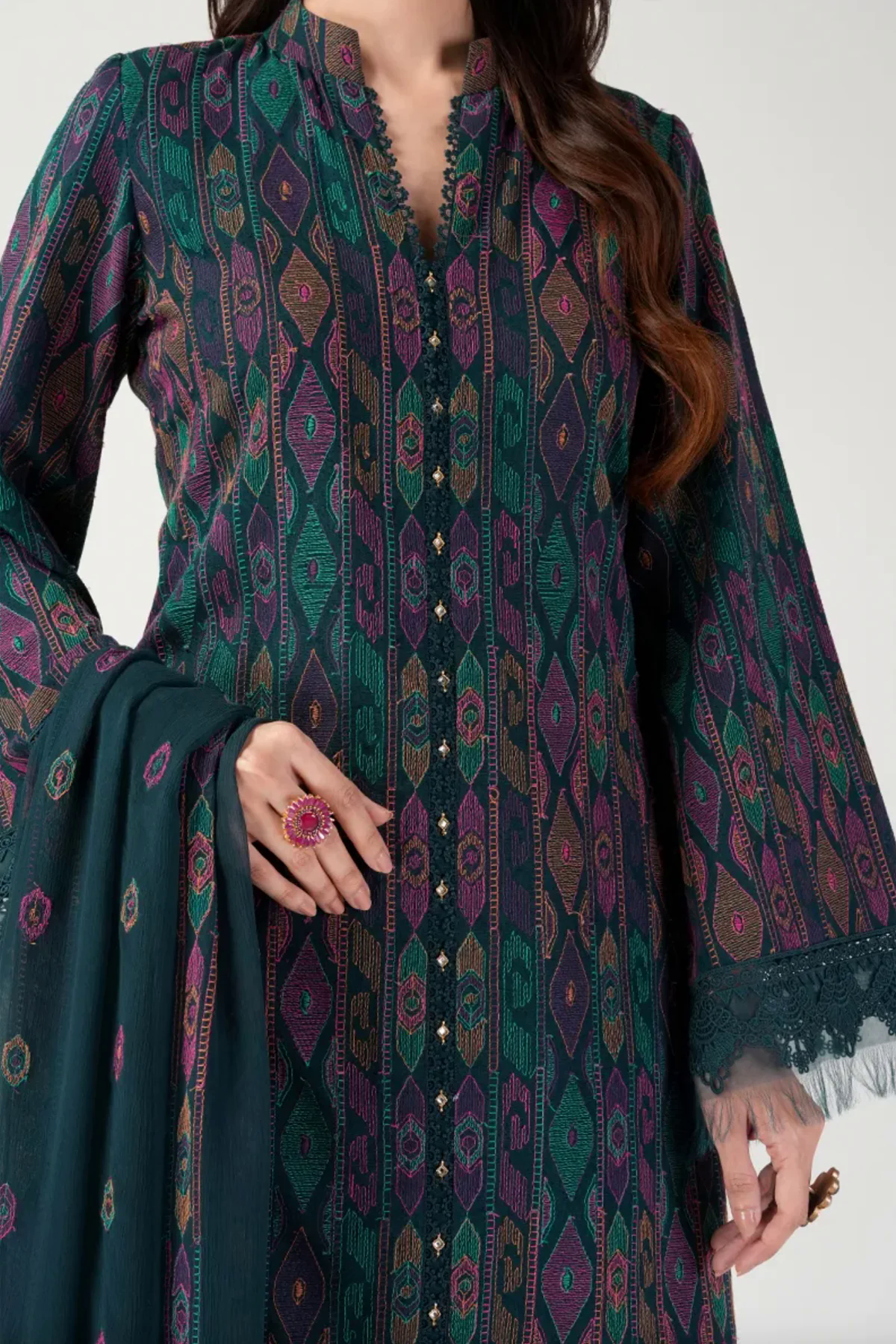 Embroidered Lawn 3pc with Embroidered Crinkle Chiffon Dupatta- GA2026