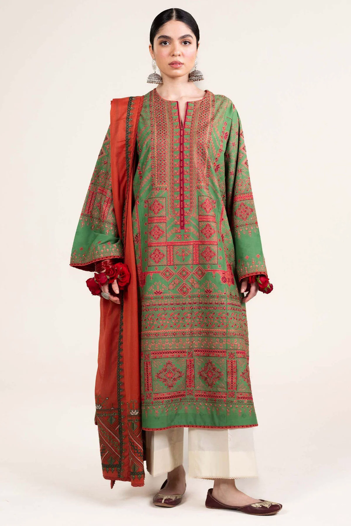 Embroidered Lawn 3pc with Chiffon Dupatta- GA1911