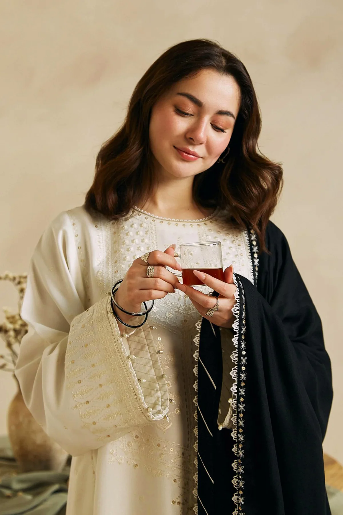 3PC Embroidered Dhanak with Embroidered Shawl - GA1791