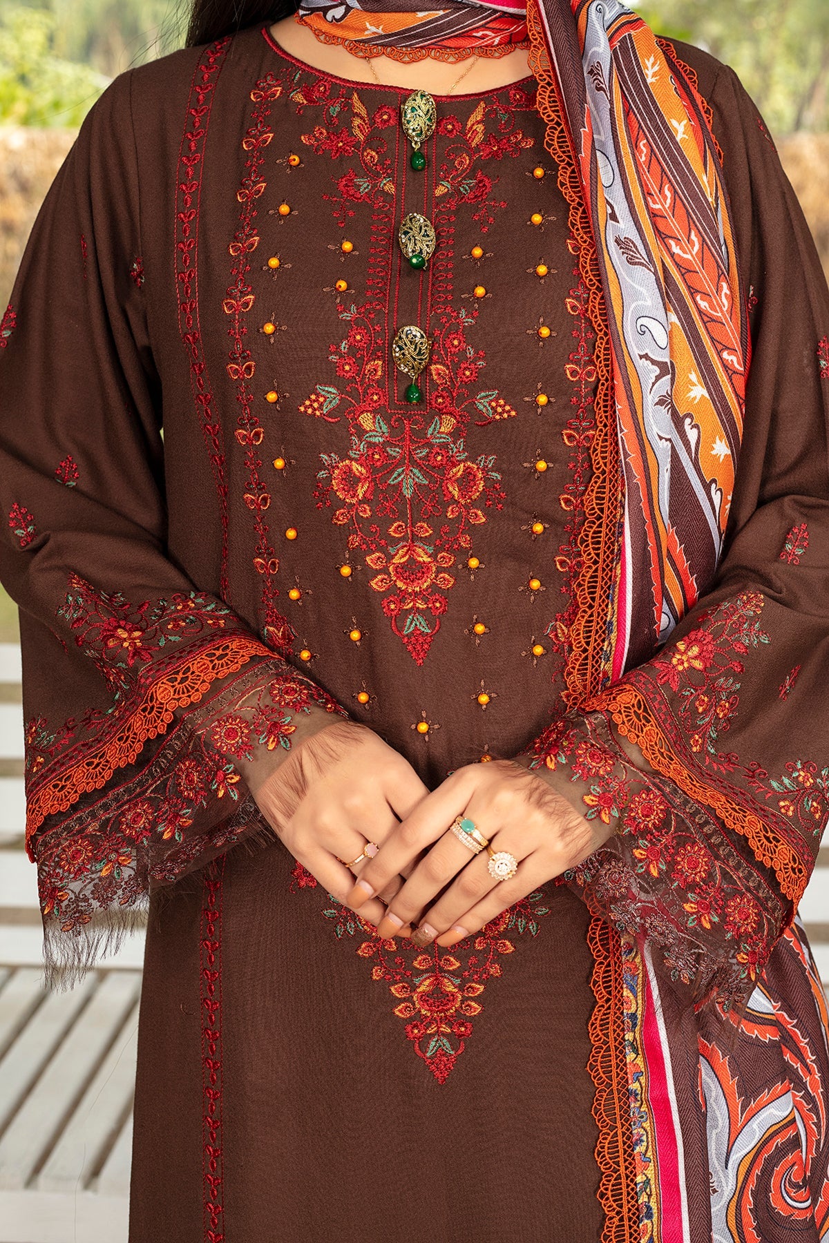 Embroidered Dhanak 3pc With Printed whool Shawal-GA1936