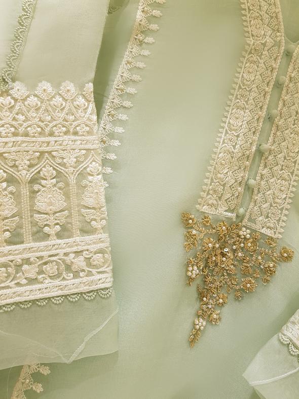 Heavy Embroidered  with hand work 3pc with  organza dupatta-GA10166