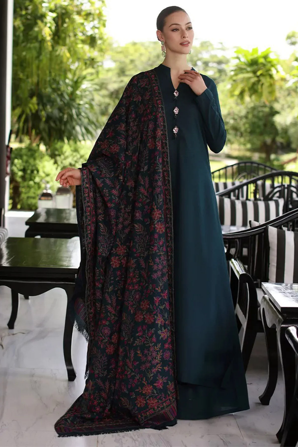 3PC Dhanak Suit with Heavy Embroidered Shawal -GA1983