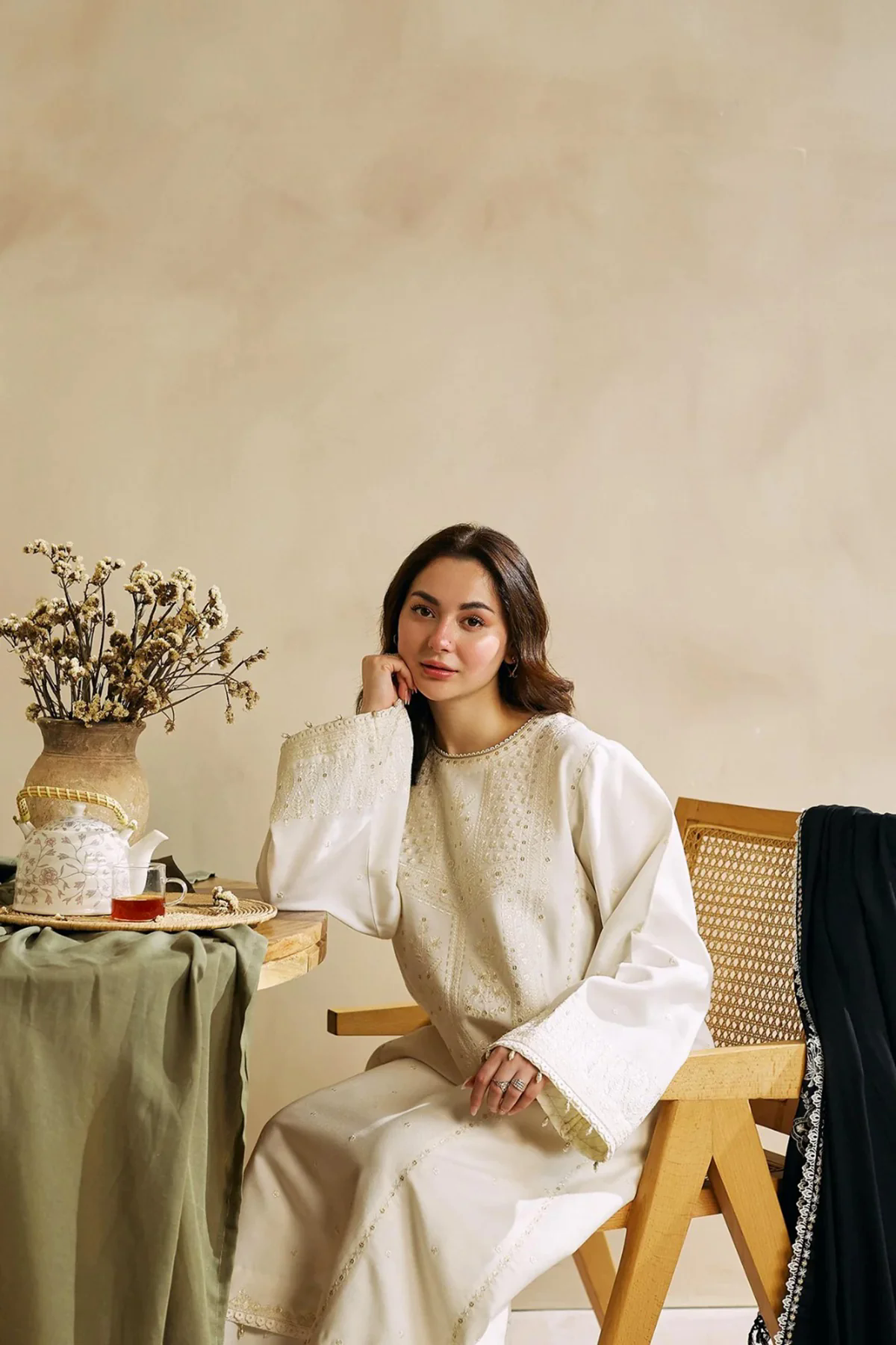 3PC Embroidered Dhanak with Embroidered Shawl - GA1791