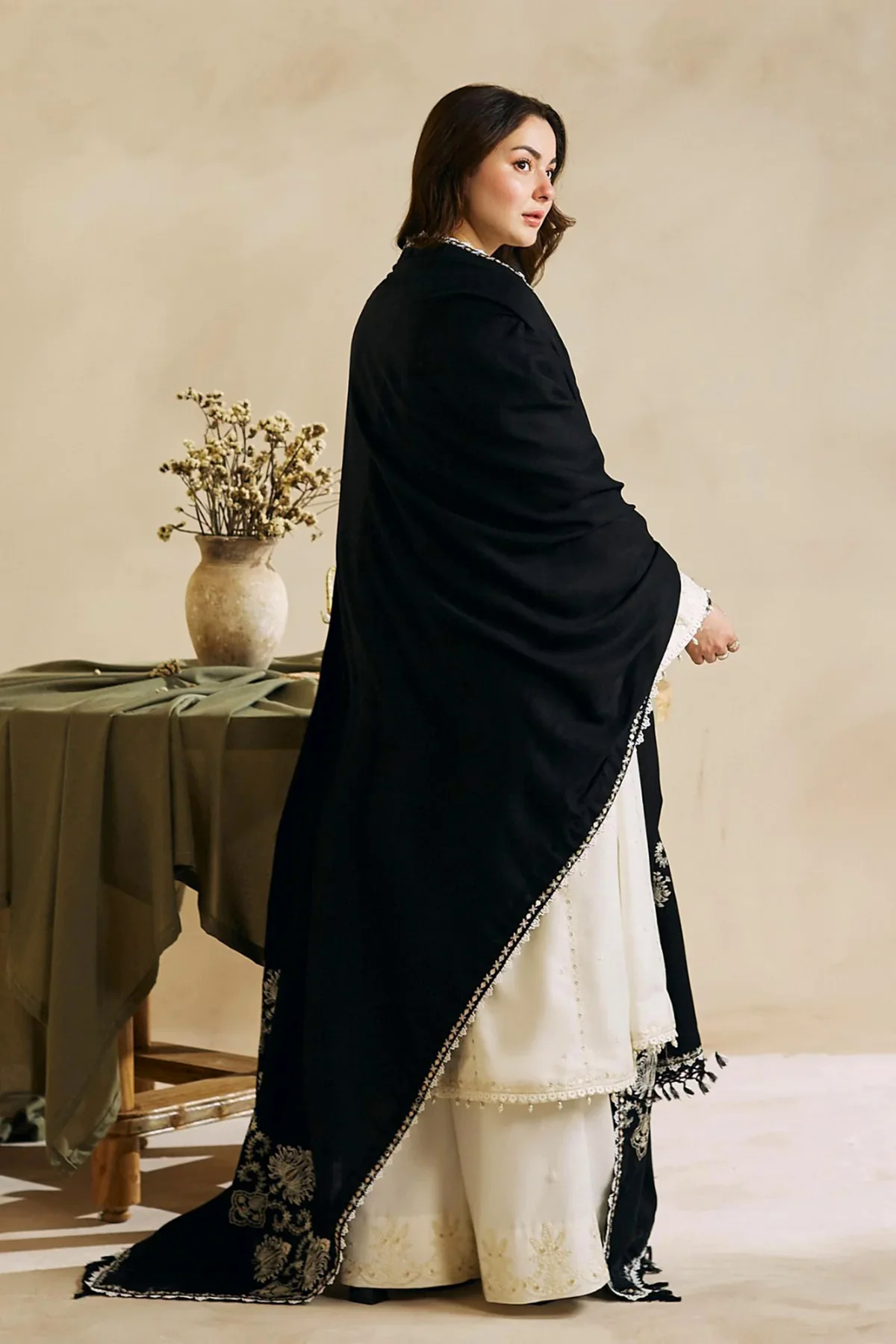 3PC Embroidered Dhanak with Embroidered Shawl - GA1791