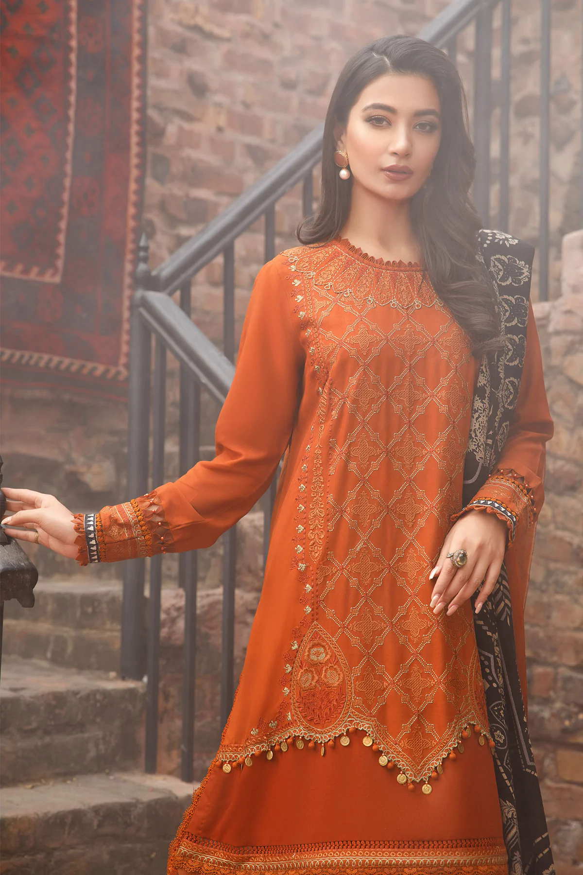 3PC Fully Embroidered Dhanak Suit - GA1615
